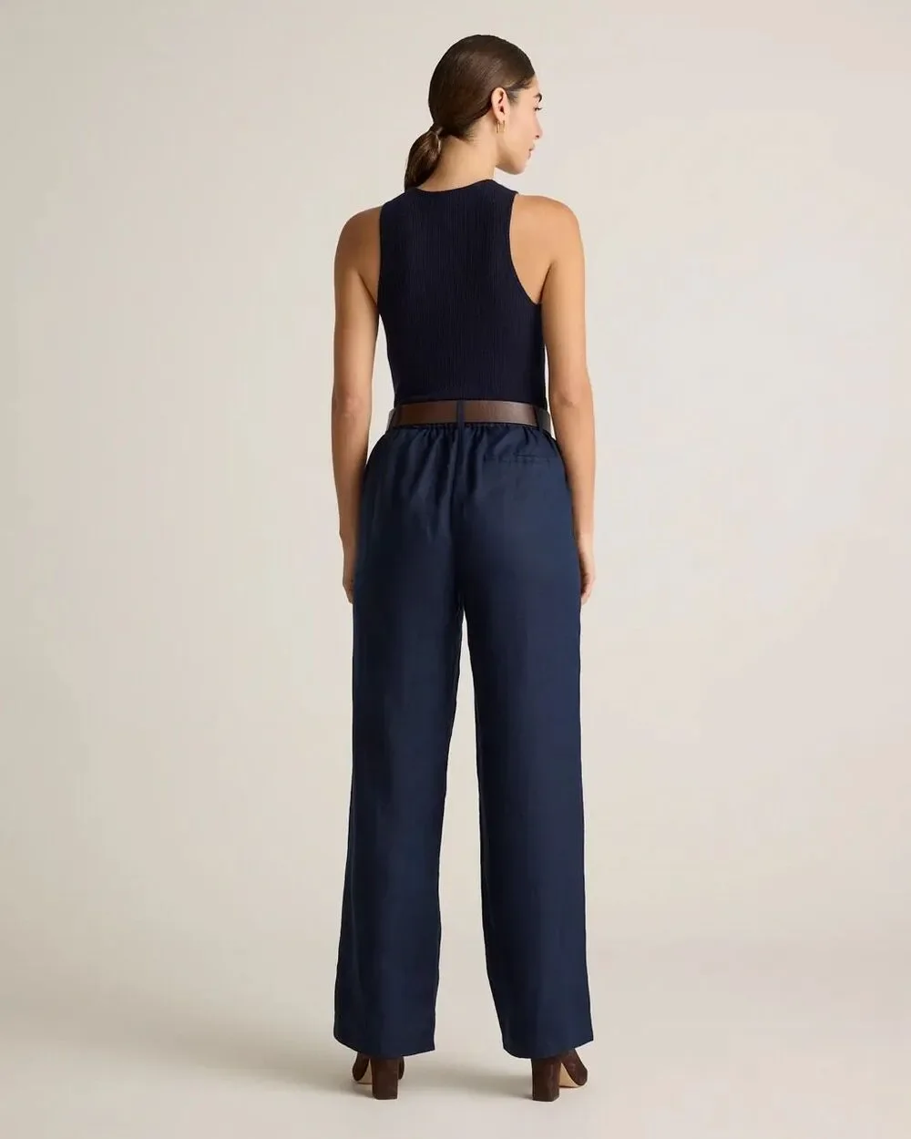 Quince 100% European Linen Pleated Trouser Pant Navy Size 6